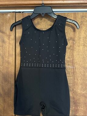 Cat & Jack Black Sleeveless Rhinestone Gymnastics Leotard Romper